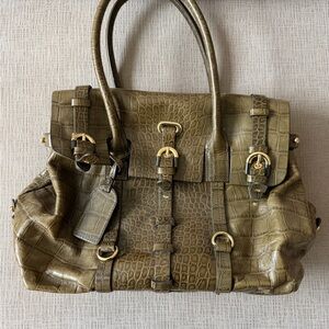 Badgley Mischka Olive Crocodile-Embossed Satchel